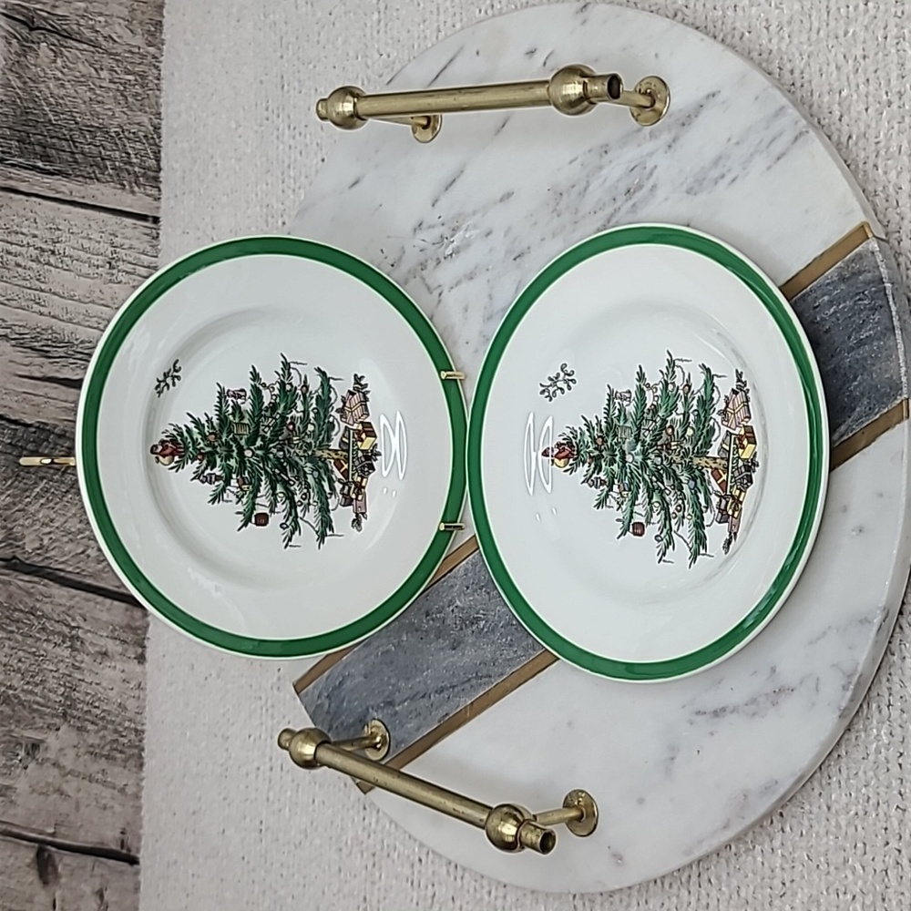 Spode Christmas Tree Classic Holiday Mint Vintage Set of Two Bread/Butter Plates